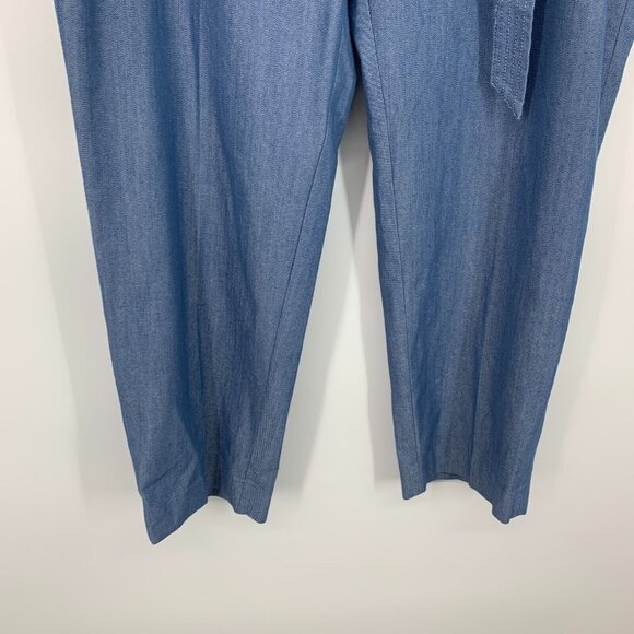 LOFT Pants Blue Chambray Taper Relaxed Slim Straight Tie Waist - Picture 5 of 9